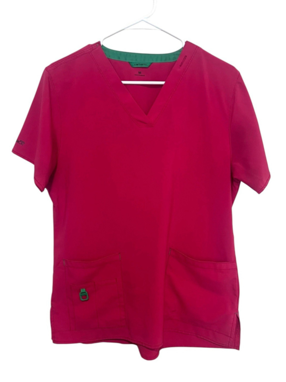 Carhartt Force Pink Raspberry Scrub Top Size Medium Short Sleeve V Neck Pockets